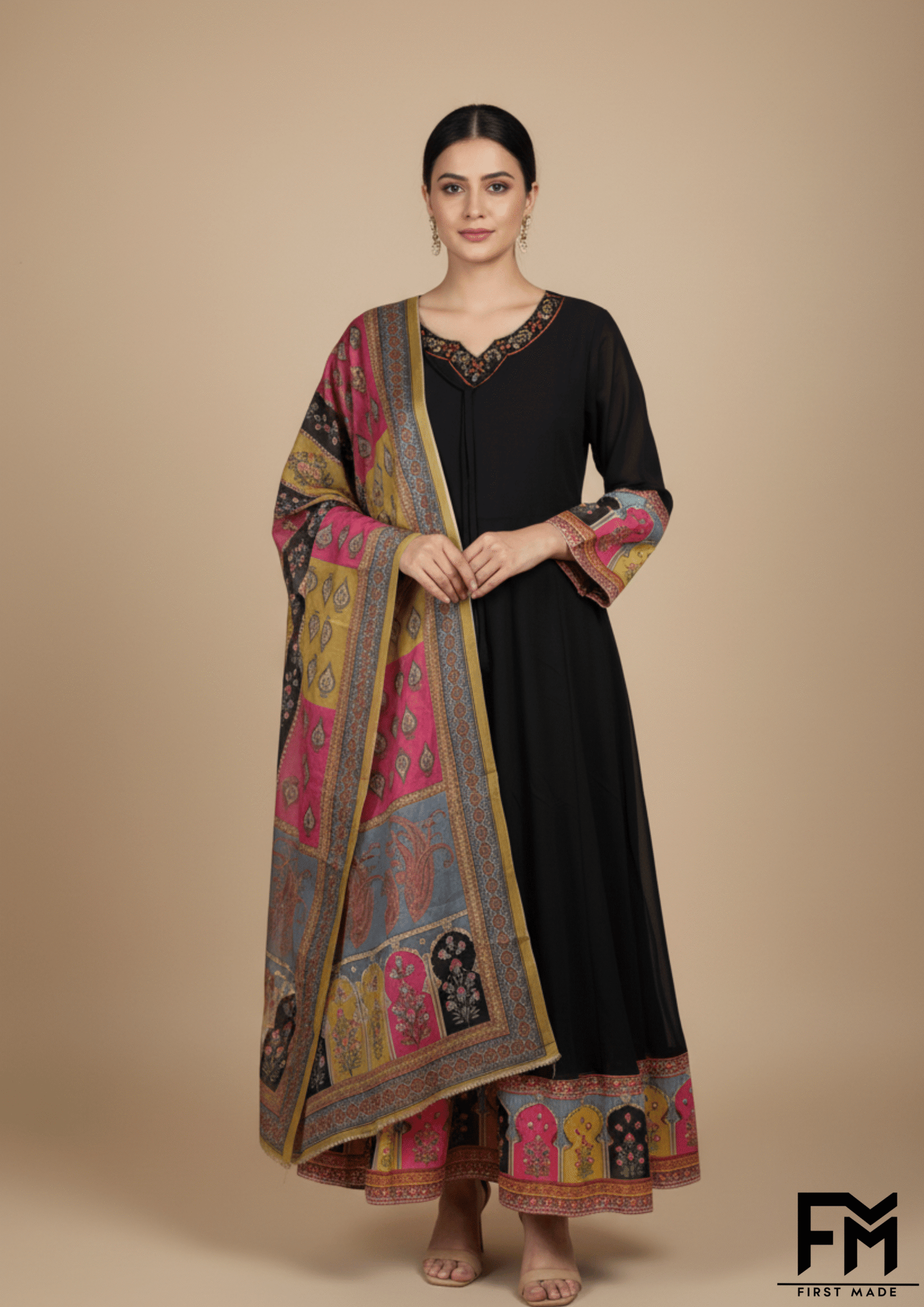 timeless black frock with artistic dupatta ||"fm first made"||