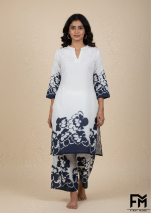 white & navy blue floral turkish co ord sets ||"fm first made"||